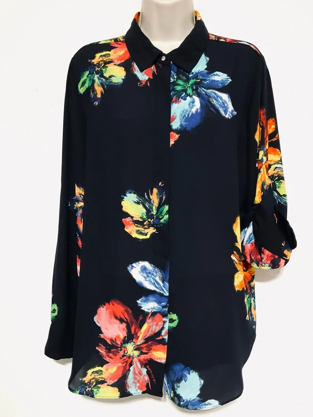 Floral Print Button-Up Blouse - black Multi Color Floral - Picture 4 of 10
